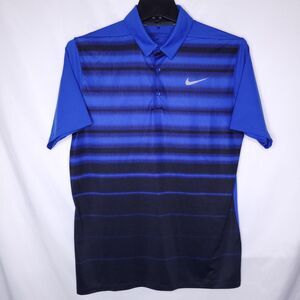 Nike Golf Polo Shirt Mens Medium Striped Blue Dri Fit Short Sleeve